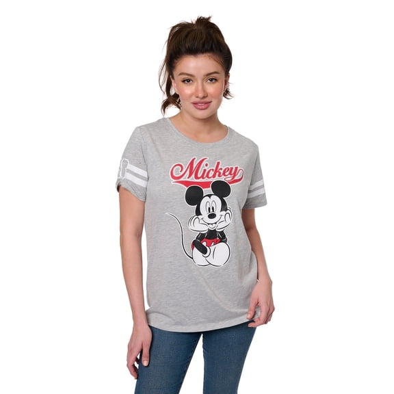 Disney Mickey Mouse Retro Varsity Stripe Tee - Women's Classic Graphic T-Shirt