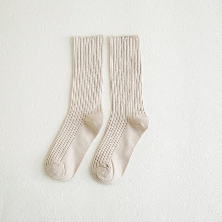 

1 Pair Cotton Loose Socks Solid Color Retro Knitting Ribbed Girl s Uniform Mid Calf Socks Women s Socks
