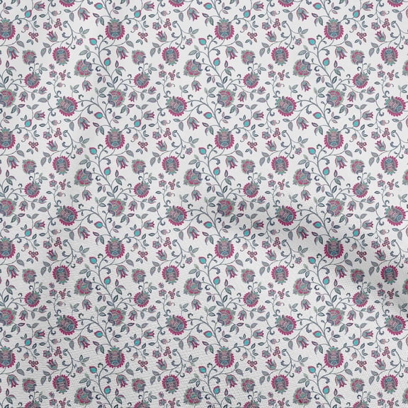 oneOone Georgette Viscose White Fabric Jacobean Floral Dress Material Fabric Print Fabric By The Yard 42 Inch Wide