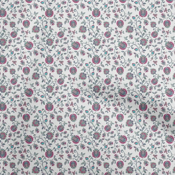 oneOone Velvet White Fabric Jacobean Floral Sewing Material Print Fabric By The Yard 58 Inch Wide