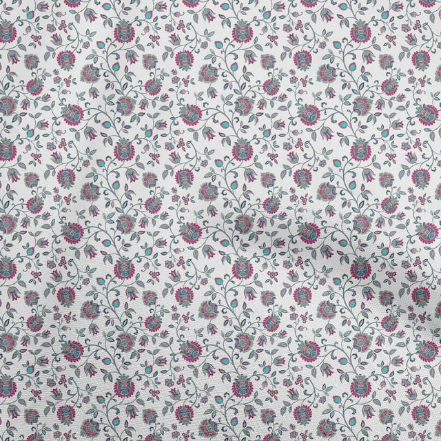 oneOone Coton Popeline Tissu Blanc Jacobée Robe Florale Tissu Tissu Imprimé par la Cour 42 Pouces de Large