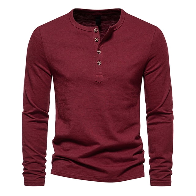 Yuyuzo Men Basic Tops Long Sleeve 1/4 Button Notch V Neck Cozy Fall Casual Shirts Blouse Solid Color