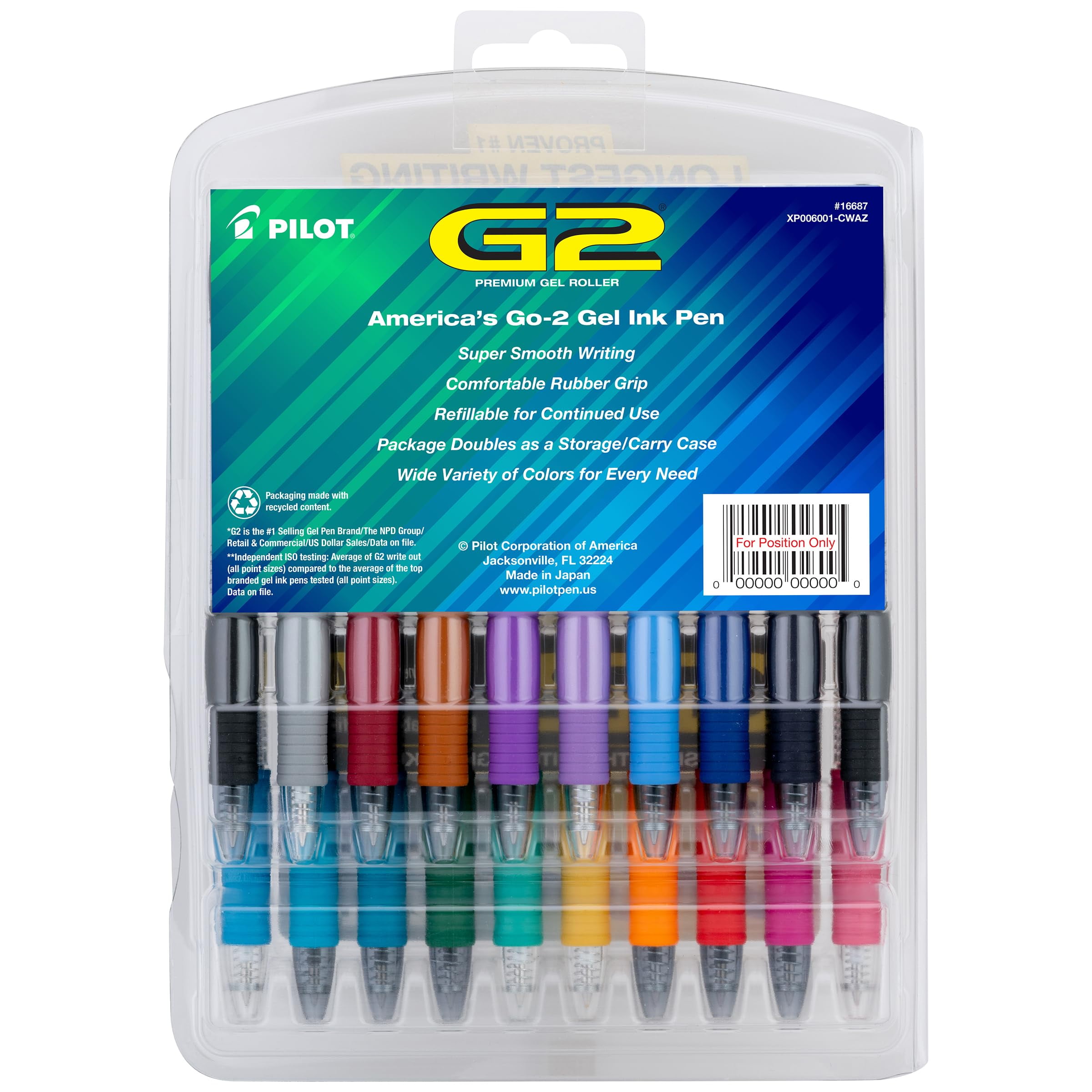 Pilot G2 Premium Gel Roller Pens, Fine Point 0.7 mm Assorted Colors, Pack of 20