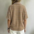 thumbnail image 5 of CBASIHI Womens Striped Waffle Knit T Shirts- Collared Loose Fit Summer Casual Trendy Short Sleeve Polo Shirts Brown Size S-2XL, 5 of 6