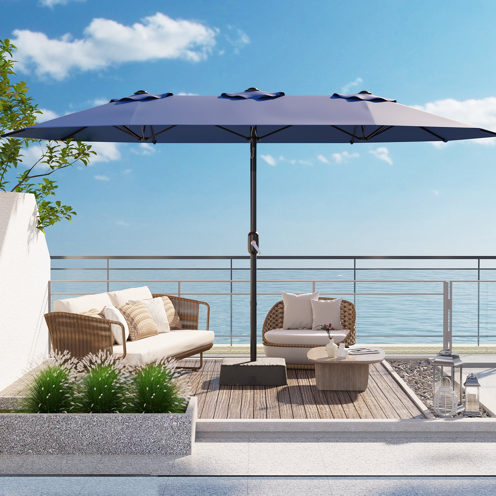Garvee 15FT Large Rectangle Patio Umbrella with Base Double-Sided Oversized Outdoor Shade