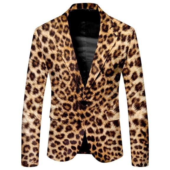 CONZONE Carnival Men's Blazer Casual Suit Jacket for Men Leopard Graphic One Button Elegant Slim Fit Dress Jacket for Performance,Prom,Wedding