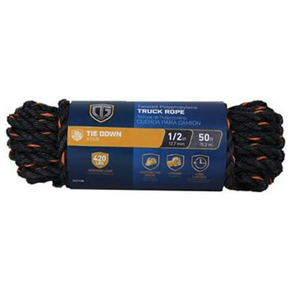 643731 Truck Rope, Twisted Polypropylene, Black & Orange, 1/2-In. x 50-Ft. - Quantity 4
