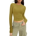 thumbnail image 3 of tklpehg Long Sleeve Tops for Women Lightweight Crewneck Classic Solid Color Casual Slim Tunic Tops Going Out Tops Blouses (Gold,XL), 3 of 6