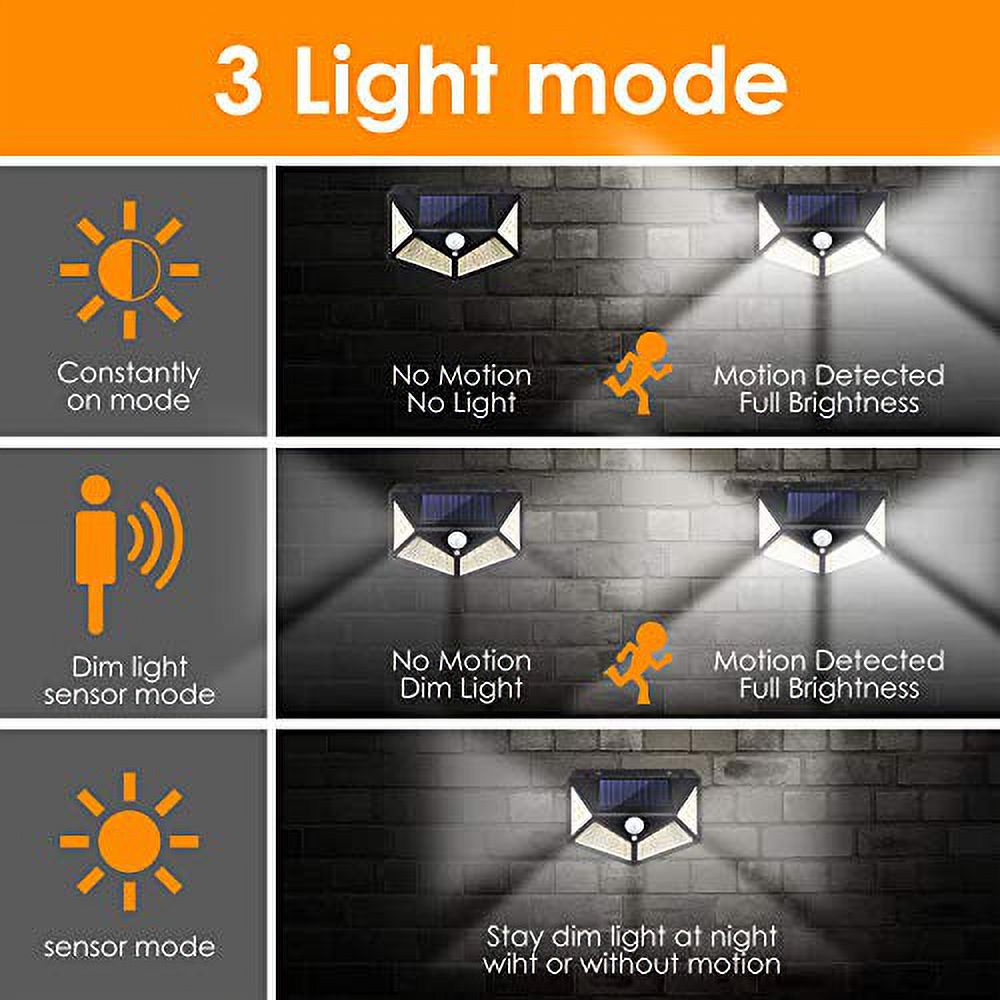 Solar Lights Outdoor - Solar Wall Light 100 LEDs Wireless Solar Motion Sensor Security Lights with 270 Wide Angle IP65 Waterproof 3 Optional Mode for Garden Patio Yard Front Door Garage Porch,4 Pack
