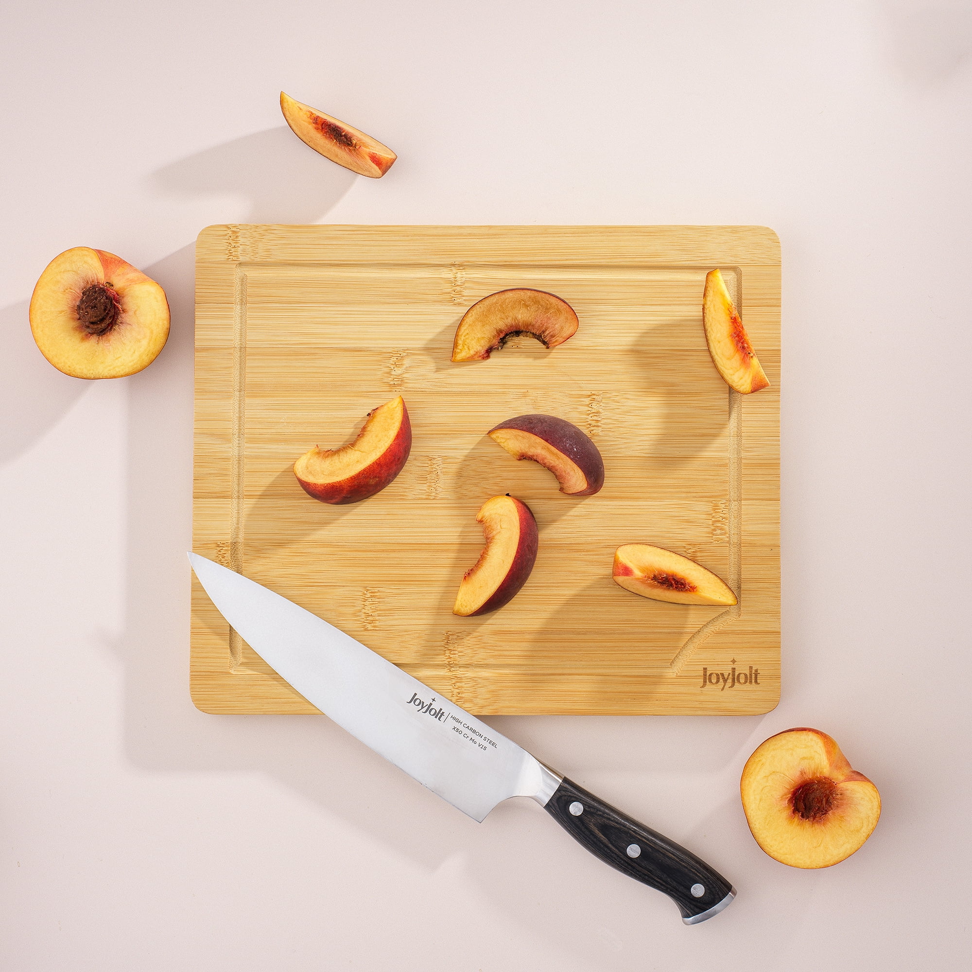 JoyJolt Bamboo Cutting Boards with Juice Grooves- Set of 3 Multi- Sized