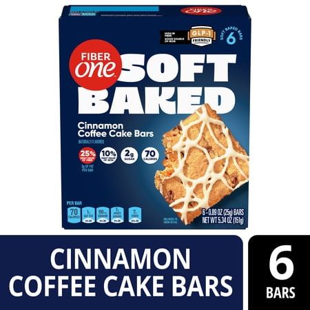 Fiber One Soft Baked Cinnamon Coffee Cake Bars, Fiber Snacks, 6 Ct, 5.34 oz