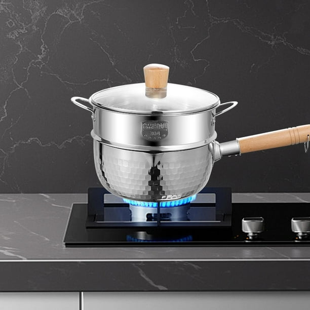 Cacerola con vaporera, olla para Fideos con mango largo, olla resistente para cocinar gachas, olla para sopa, ollas con tapa para Hotel, Camping y 18 cm