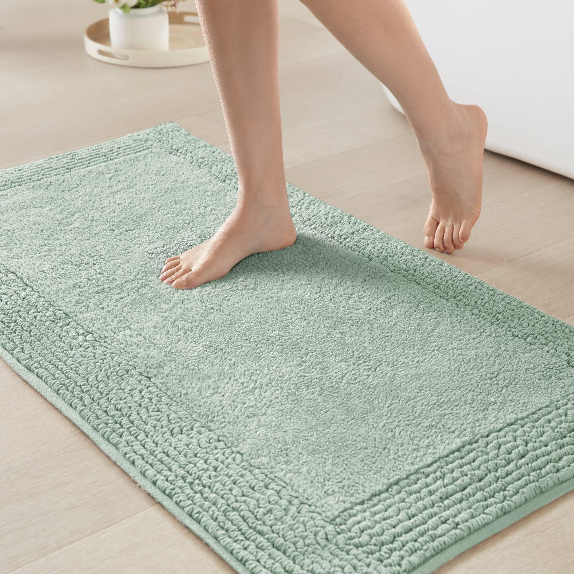 100% Cotton Tufted 3000 GSM Reversible Bath Rug 24x60" Green Ultra Plush Dense Machine Washable Long Bathroom Rug Runner