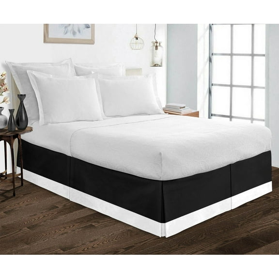 D.N.G. BEDDINGS Luxury 1 Piece Split Corner Two Tone Tailored Bed Skirt, Twin Size 6 Inch Deep Pocket, 800 Thread Count, 100% Egyptian Cotton, Solid Black/White Color.