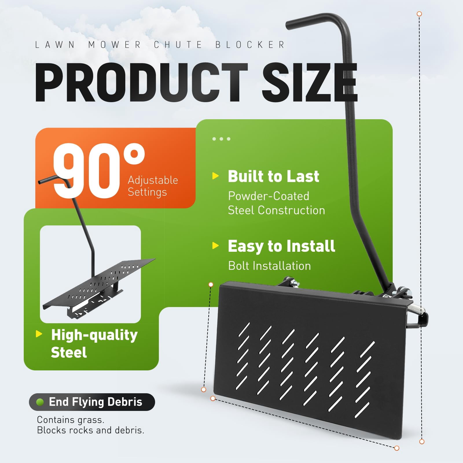 KOJEM Chute Blocker Compatible with Most Zero-Turn Mowers Hustler, John Deere, Kubota, Ariens, Bobcat Black Steel Powder Coated