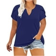 thumbnail image 2 of GaThRRgYP Oversized V Neck Short Sleeve Tops for Women,Women Fashion Casual Printing Short Sleeve Loose Plus Size Tee Tops V-neck Tunic Blouse Navy XL, 2 of 5