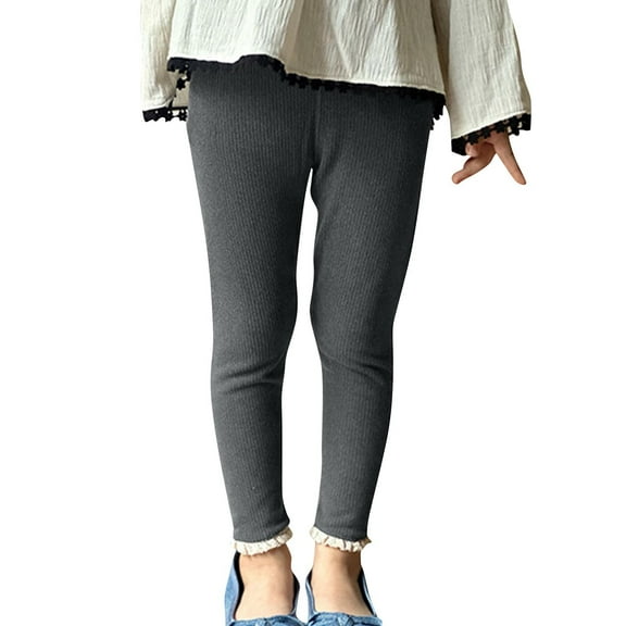 MKOSPLRT 2-14 Years Kids High Waist Leggings Stretch Yoga Sport Leggings Solid Color Ruffle Hem Leggings Soft Leggings for Girl Toddler