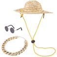 thumbnail image 5 of Sombrero de paja para mascotas, sombrero de verano para el sol, sombrero para perro, clásico, Retro, redondo, para gato, 5 of 5
