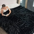 thumbnail image 3 of Cozy Bliss Faux Fur Throw Blanket for Couch, Fuzzy Soft Plush Thick Bubble Blanket for Sofa Bedroom Living Room, 108 * 90 Inches Black, 3 of 18