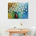 thumbnail image 3 of BCIIG  White Floral Canvas Wall Art Hand Painted Heavy Textured Paintings Teal and Yellow Pictures Contemporary Artwork for Living Room Bedroom Dinning Decor  20"x16", 3 of 5