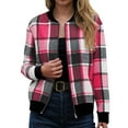 thumbnail image 2 of GEWSEY Flannel Jacket Women Stand Collar Long Sleeve Zip up Plaid Shackets Casual Warm Bomber Jackets Coats Fall Outfits (Hot Pink, M), 2 of 6