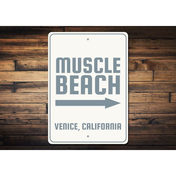 Muscle Beach Novelty Sign, Metal Wall Decor - 10x14 inches