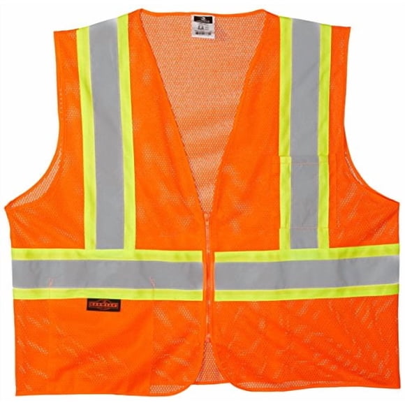 Radians SV22-2ZOM-XL Polyester Mesh Economy Class 2 High Visibility Zipper Closure Vest with Two-Tone Trim, X-Large, Orange