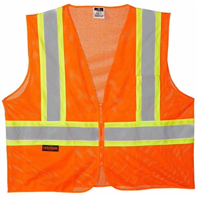 Radians SV22-2ZOM-XL Polyester Mesh Economy Class 2 High Visibility Zipper Closure Vest with Two-Tone Trim, X-Large, Orange