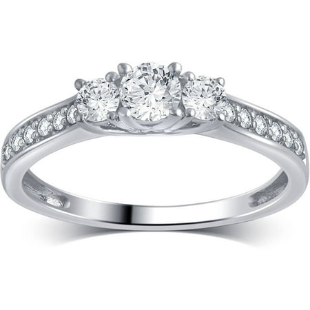 1/2 Carat T.W. Round Diamond 10kt White Gold 3-Stone Plus Engagement Ring, (Best Carat Diamond Engagement Ring)