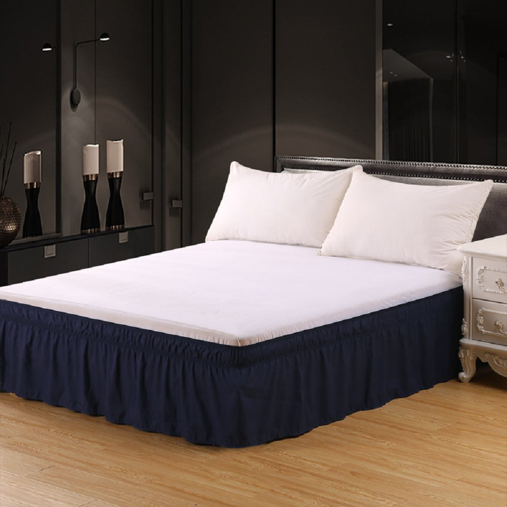 ERDOUY 15in Drop Easy-Install Queen Bed Skirt, 60*80in Soft Ruffled Dust Ruffle, Durable Blue 1 Piece Bedroom Decor