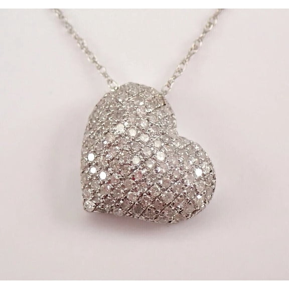 14K White Gold Plated 2Ct Round Cut Lab-Created Diamond Heart Pendant Necklace Sterling Silver