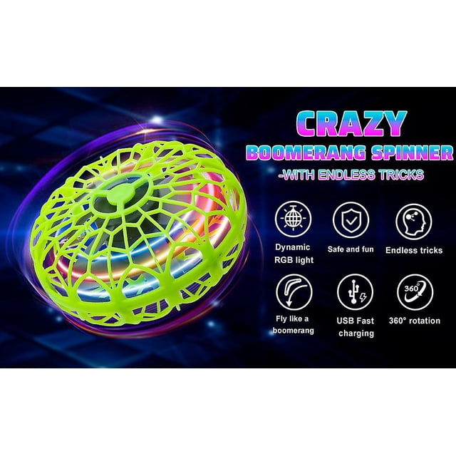 Flying Ball Toys for Boys Girls, Boomerang Hover Ball Flying Toys, Flying Spinner Mini Drone for Kids Toys UFO Cool Toys,Gifts for Girls Boys - Green