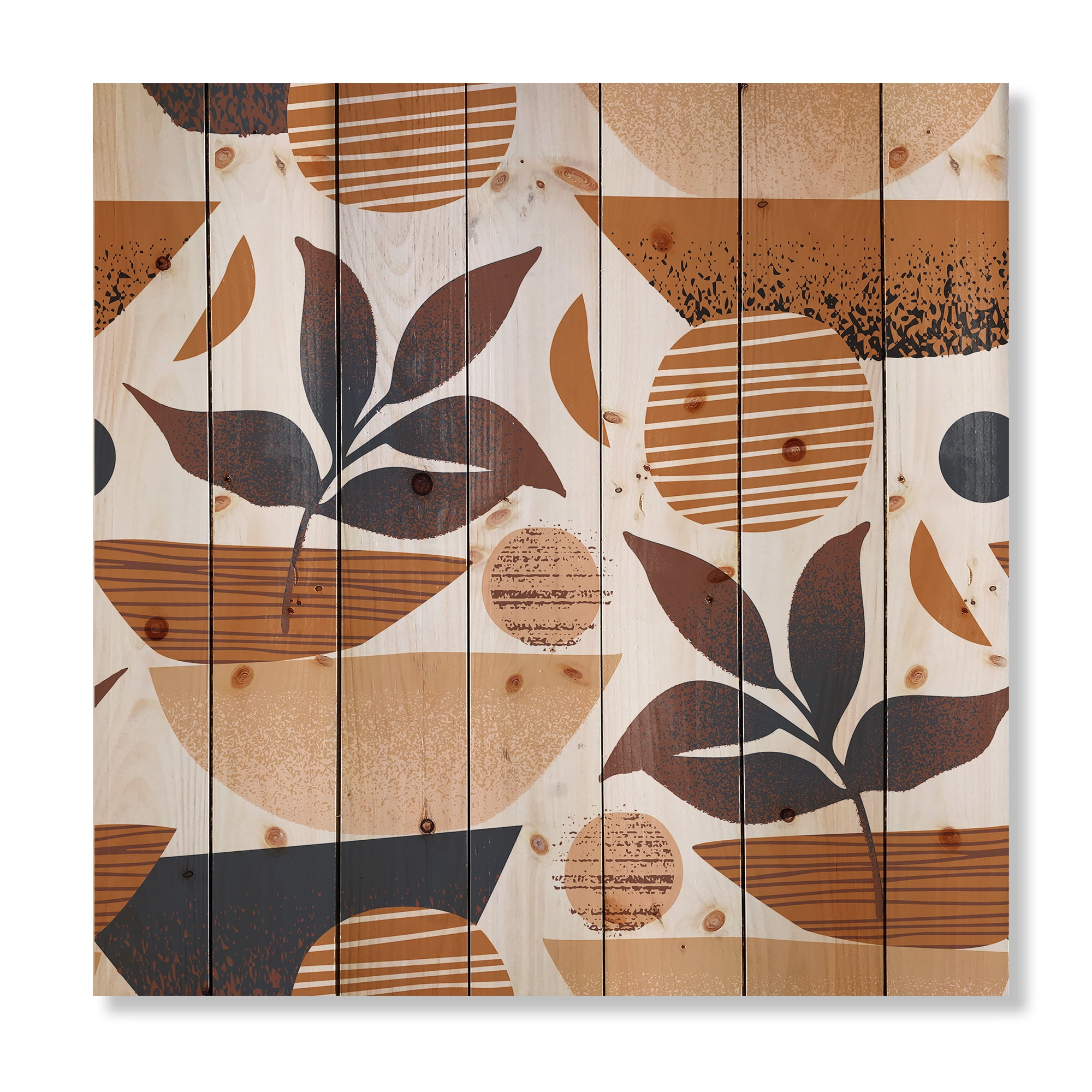 Designart 'Tropical Leaf Silhouettes and Shapes on White' Modern Print on Natural Pine Wood