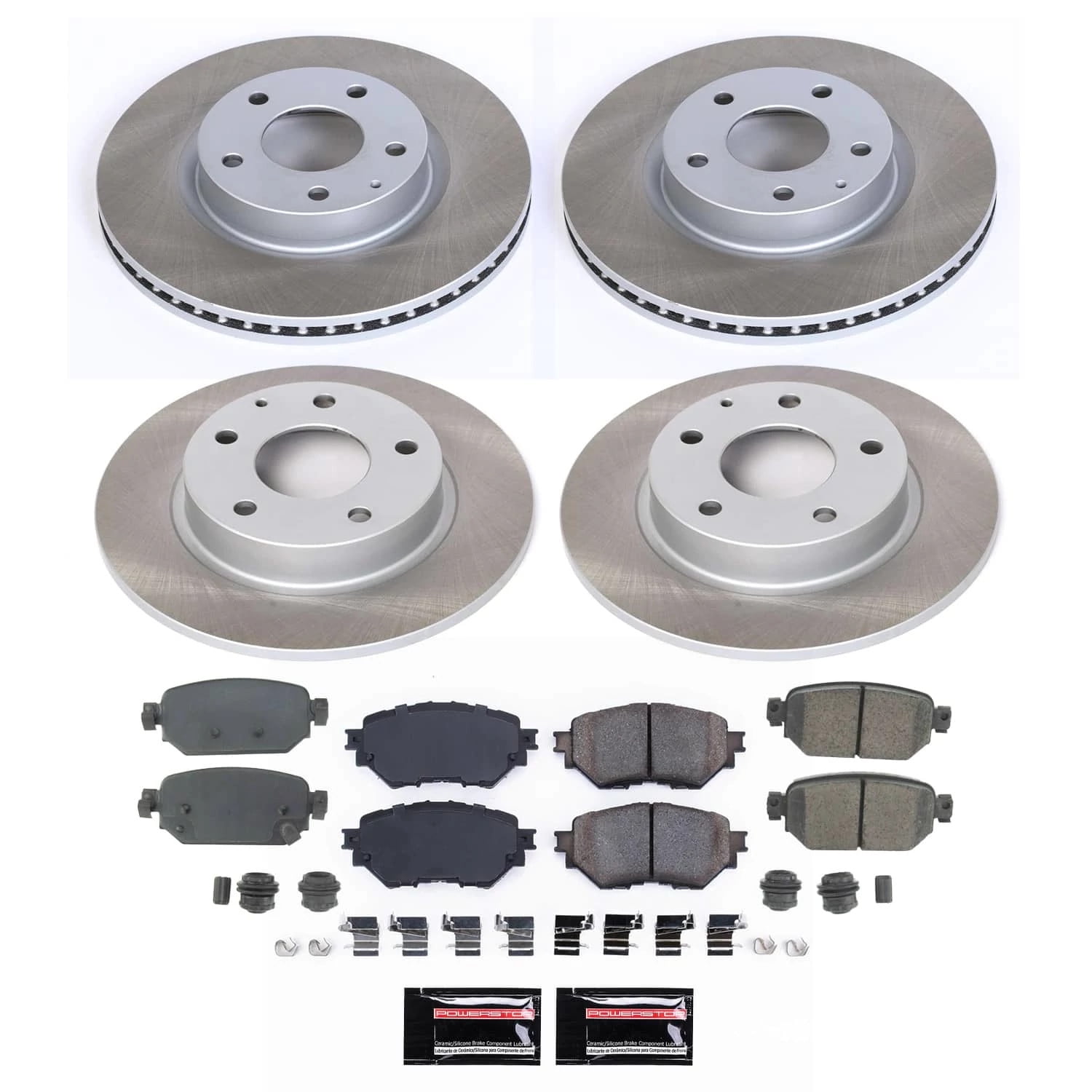 PowerStop Front and Rear Semi-Coated Rotor and Low-Dust Ceramic Brake Pad Kit SC7518