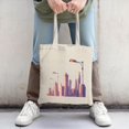 thumbnail image 2 of Stylish Canvas Tote Bag with Serene Pink and Orange Cityscape Design - Perfect for Shopping Travel and Parties, 2 of 4