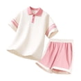 thumbnail image 1 of CHUMUD Garçons Filles Uniforme de Rentrée Chemise de Golf pour Enfants et Ensemble de Shorts 2 Pcs Tenue d'Été à Blocs de Couleur Décontractée 4-16 Ans, 1 of 7