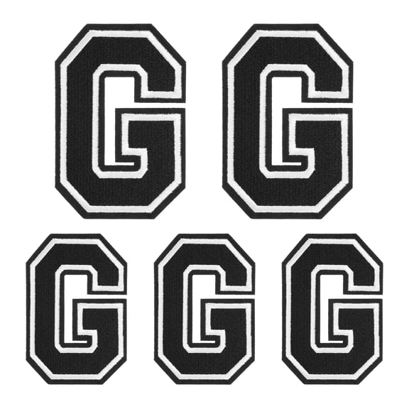 Iron on Letters Patches, 5PCS Alphabet G Iron on Embroidered Patch for Repairing Clothing (4.4"/3.1", Black )