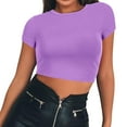 thumbnail image 5 of Gewsdrf Crop Tops,Tshirts Shirts for Women,Women's Round Neck Summer Solid Color Short T Shirt,Cute Tops,Summer Tops,Womens T Shirts,Purple 1,M, 5 of 6