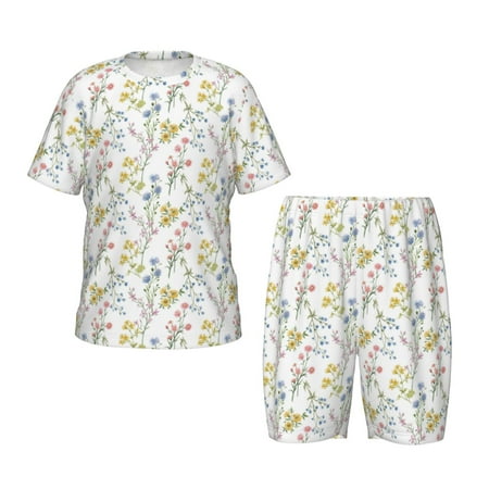 Luyuia Floral Print Girls  2-Piece Tie-Dye Pajama Set  Cute Summer Loungewear with Shirt and Tank Shorts Nightwear-Medium