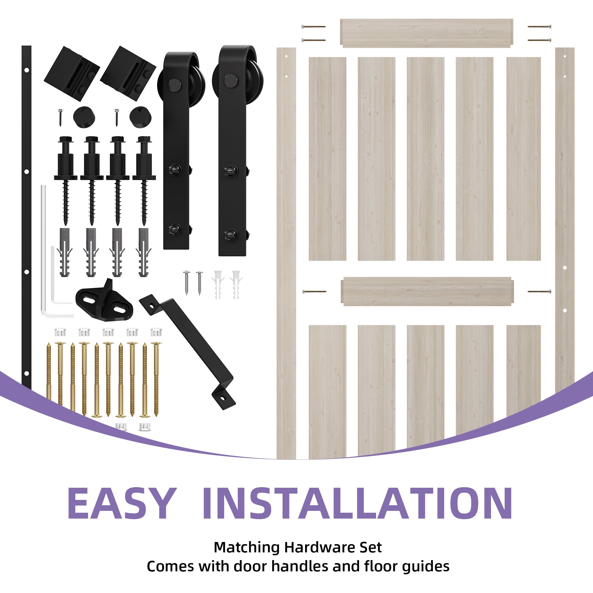 Uforic 36" x 84" Silding Barn Door,with Hardware Kit Rail,and Handle,Pulleys, Light Oak