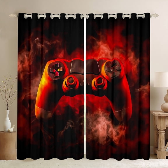 Castle Fairy Gamer Black Out Curtains,Black Red Ombre Curtains Pack of 2 (42x63 Each)