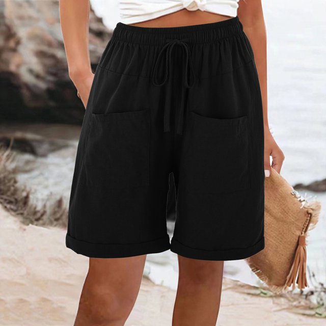 Puntoco pantalones cortos de verano para mujer, moda 2024, pantalones informales de lino y algodón de talla grande de cinco puntos para verano para mujer