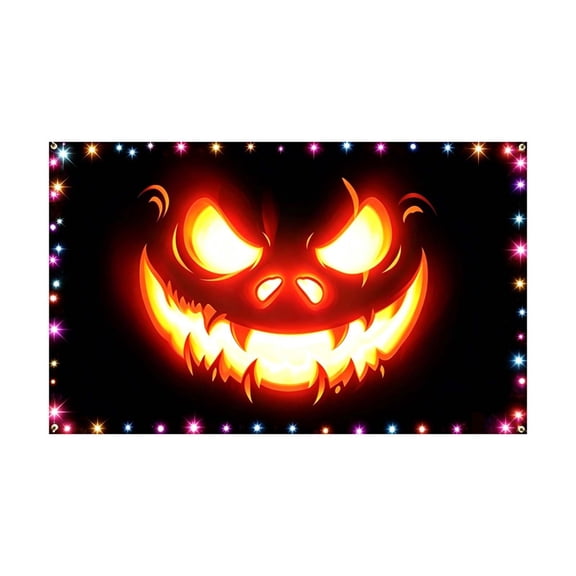 Lighted Halloween Tapestry Glowing Pumpkin Face Wall Hanging With Led Lights For Party Home Decor