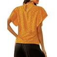 thumbnail image 6 of Xuanfei Women Dots Print Mock Neck Ruffle Sleeve Keyhole Blouse, 6 of 7