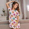 thumbnail image 3 of Honeii Colorful Donuts Print Women's Loose Short Sleeve Nightgown, Soft Cotton Sleepwear, Comfy Loose Fit Pajama Dress for Sleep and Lounge, 3 of 6