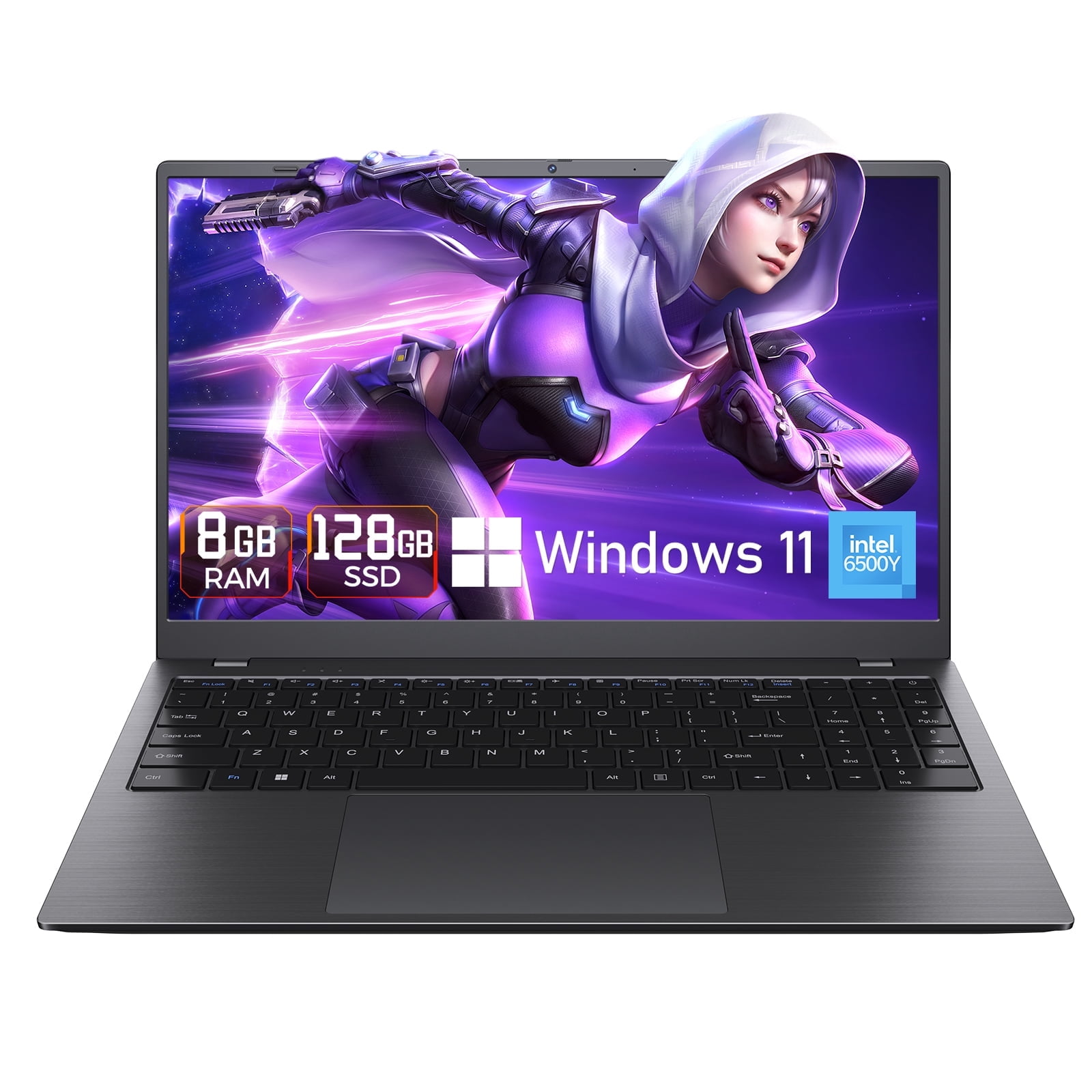 HYYUO Laptop Computer, 15.6inch FHD Display 8GB RAM 128GB SSD, Intel 6500Y 2 Cores, Office 2024 Windows 11, Type-C PD Dual 4K Output for Work Study