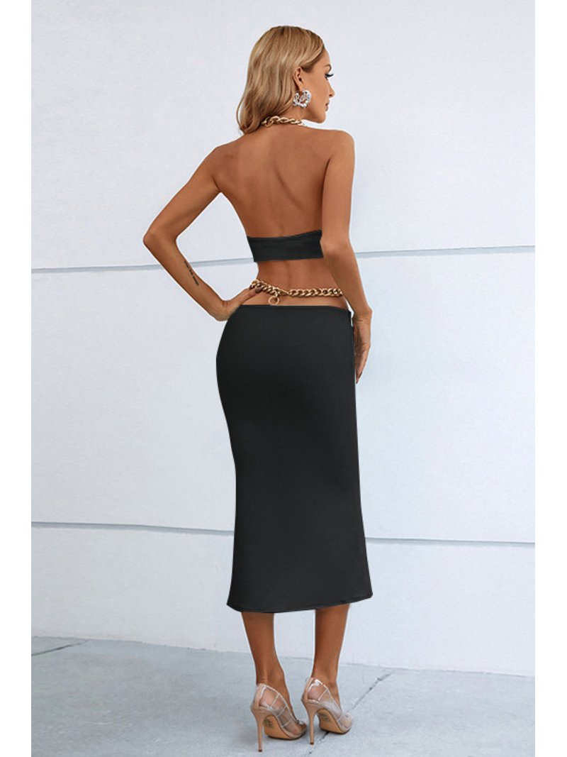 Chunky Chain Halter Neck Cutout Mini Bodycon Dress
