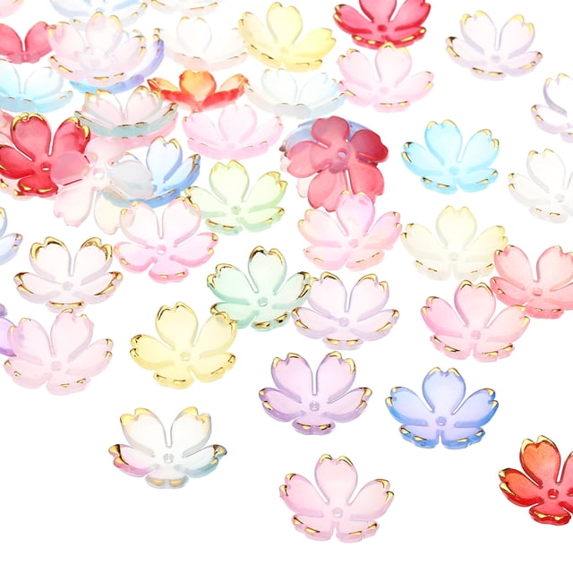 Unique Bargains 100 Pcs Gold-Plated Acrylic Cherry Blossom Flower Beads, Multicolored