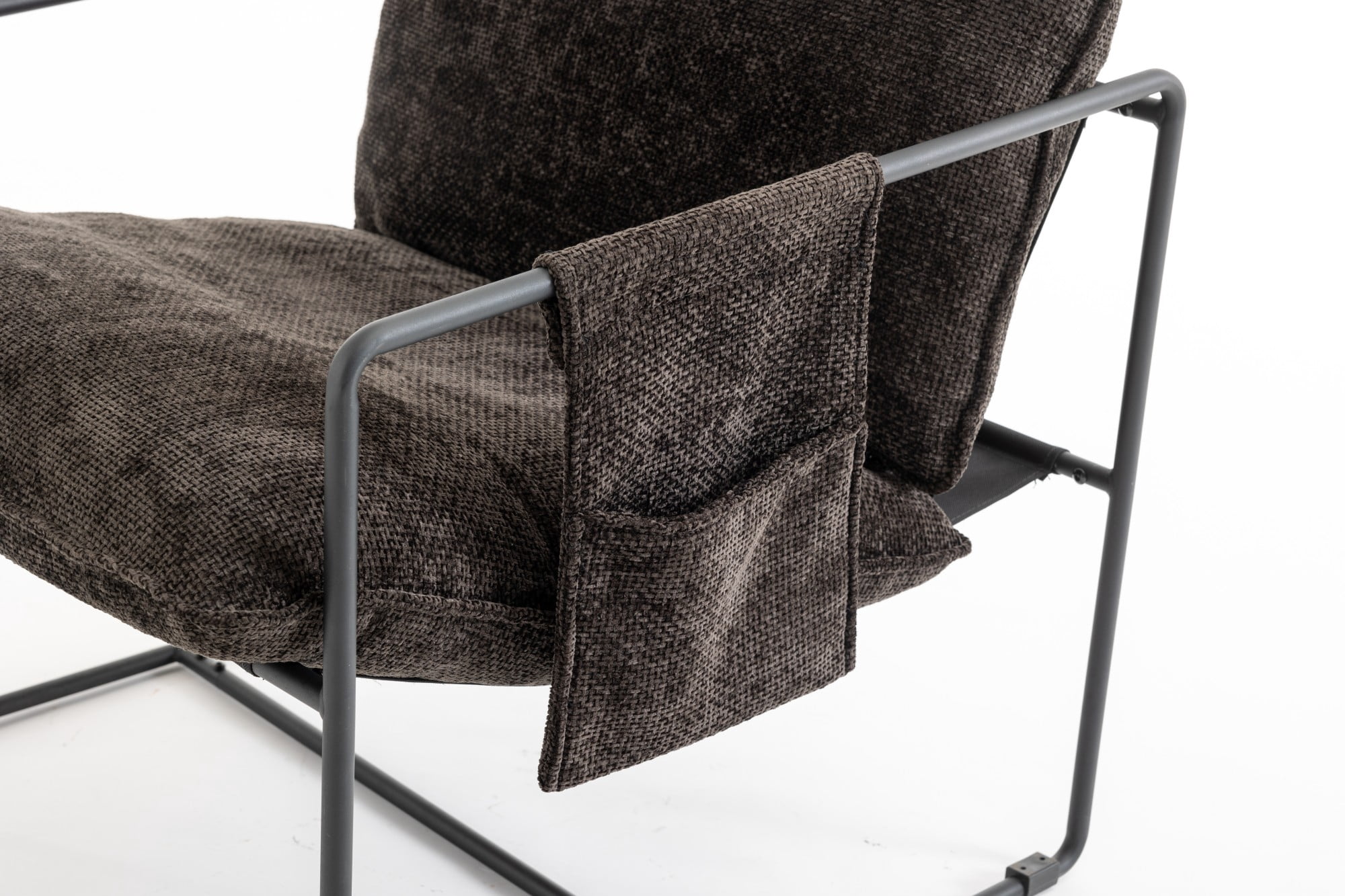 Aukfa Set of 2 Upholstered Sling Accent Chairs, Hanging Armchairs with Arm Pocket, Metal Frame & Crushed Foam Cushions for Living Room/Bedroom, Dark Gray