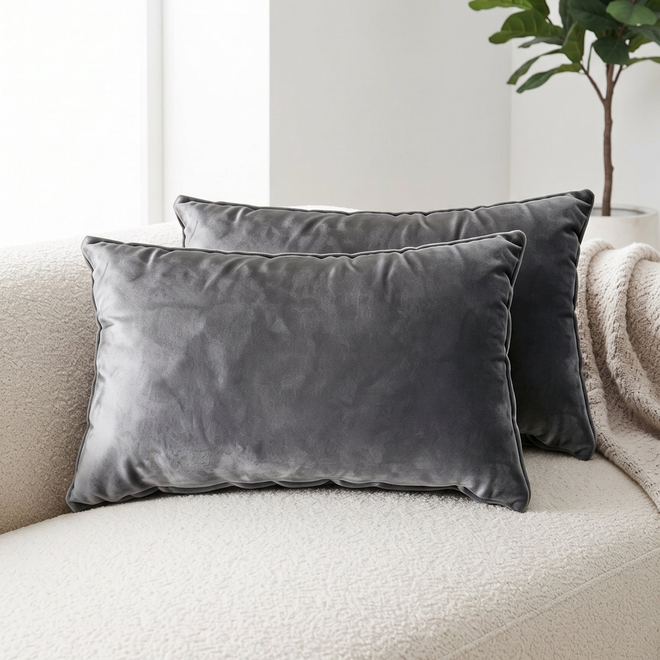 Vinform Throw Pillow Cusion for Couch 2 Pack, 19x11, Soft Velvet Square Decorative, Dark Gray, (Includes Pillow Core and Pillowcase)